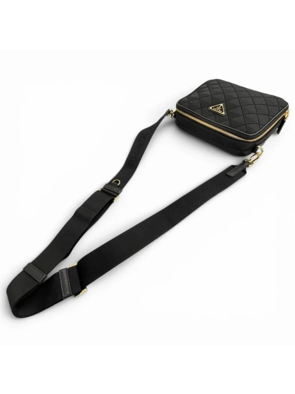 Prada Brick Triangle Logo Jacquard Leather Shoulder Bag Black